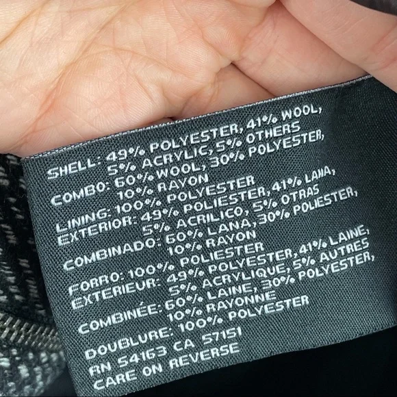 Guess Wool Blend Tweed Moto Zip Pleated Midi Pea Coat Retro Y2K Black Grey M - Picture 8 of 8